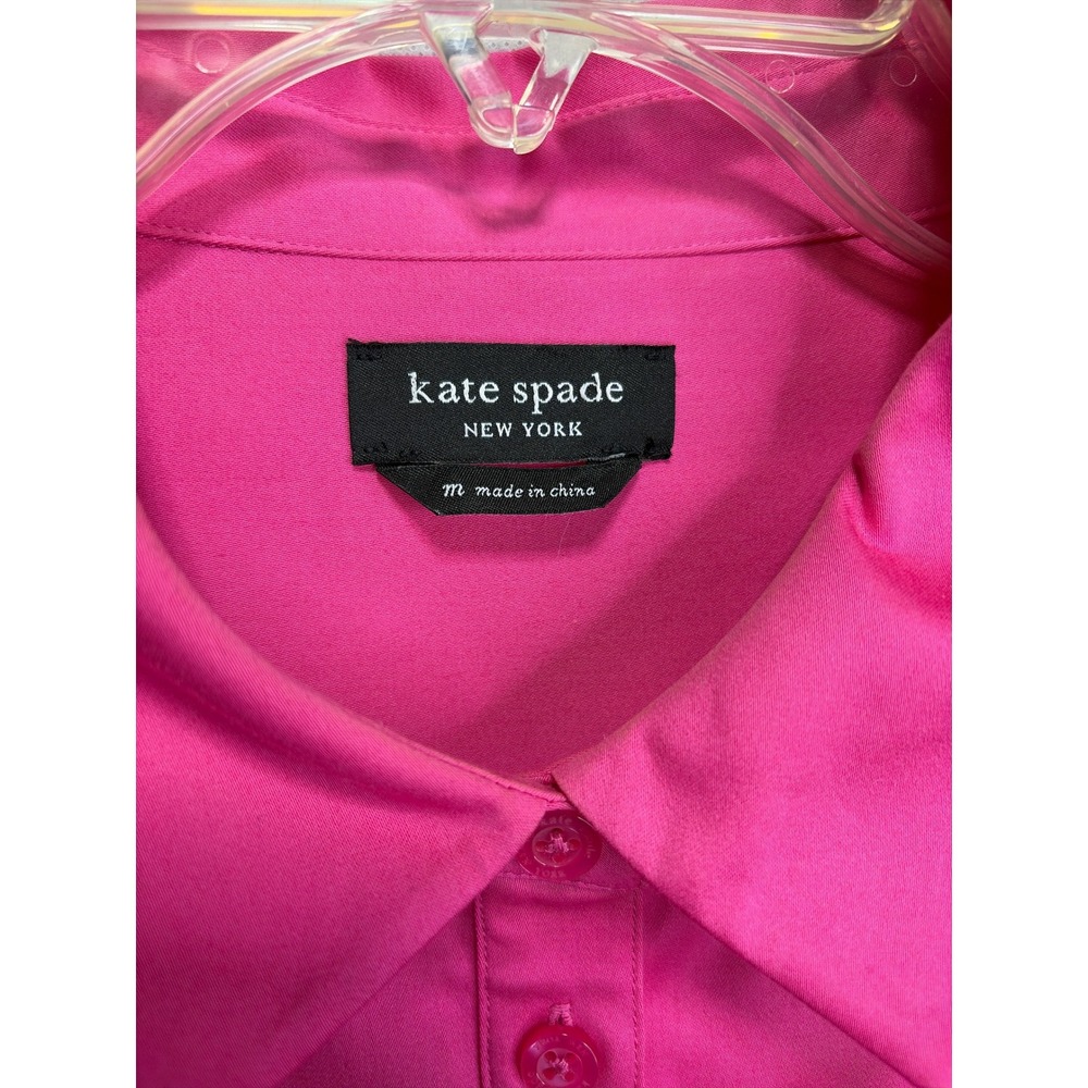 Kate Spade Hot Pink Plumage Ostrich Feather Cuff Button Down Shirt Size M - Picture 4 of 6